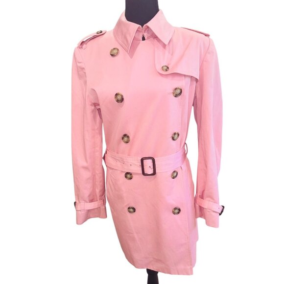 Jones New York Signature Pink Double-Breasted Trench Coat L Barbie Legally Blond - Picture 1 of 13